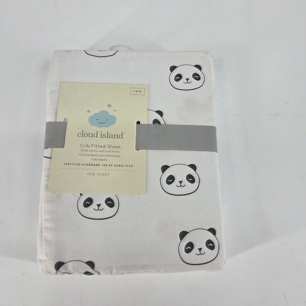 Cloud Island Panda Crib Fitted Sheet 100% Cotton White Black 28x52 Standard Size